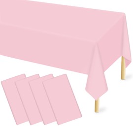 4 Pcs Pink Tablecloth 54 ×108 Inches Rectangle Pink Tablecloth Disposable Plastic Waterproof Table Cover for Outdoor Picnic, Kitchen, Holiday Birthday Wedding Baby Shower Party