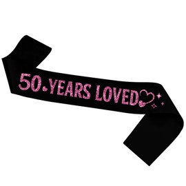 50 Years Loved Sash,Black Satin with Rose Gold Foil Lettering 50th Birthday Satin Sash for Her Women Gift,Happy 50th Birthday/Wedding Anniversary Party Supplies Photo Props
