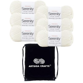 Premier Yarns Serenity Chunky Solid Pristine DN700-21 (6-Skeins - Same Dye Lot) Chunky Bulky #5 Acrylic Yarn for Crocheting and Knitting with Project Bag