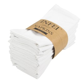 INFEI Plain Color Dinner Cloth Napkins, Set of 12 (16.9 x 16.9 Inches), Reusable Cotton Kitchen Table Napkin, for Cocktail Parties, Weddings, Hotel & Home Use (White)