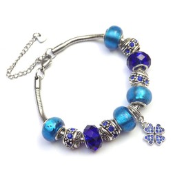 Stainless Steel Bracelet Thurcolas Manhattan Model with Clover Pendant with Blue Crystals