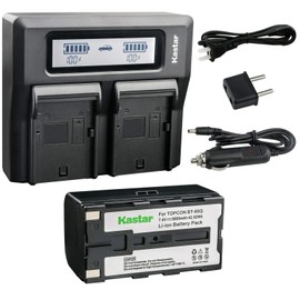 Kastar Battery 1 Pack and LCD Dual Fast Charger for Topcon BT-65Q, Topcon BC-30 BC-30D BT-30, Topcon Total Stations FC-200 FC-2200 FC-2500 GPT-7000i GTS-750 GTS-751 GPT-7500 GTS-900 GPT-9000