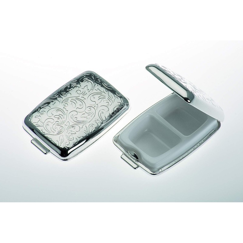 Pill Box Square Silver-Plated with Two Compartments Ideal for One-Handed