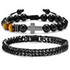 MEALGUET 2 pcs Men's Stainless Steel Bracelets : Black Gemstone