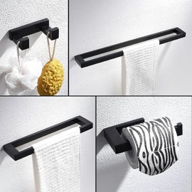 Lairuier Towel Bar Sets Matte Black 4-Piece Bathroom Hardware Accessories Set 304 Stainless Steel Wall Mounted Bath Towel Rack Set，24 Inch