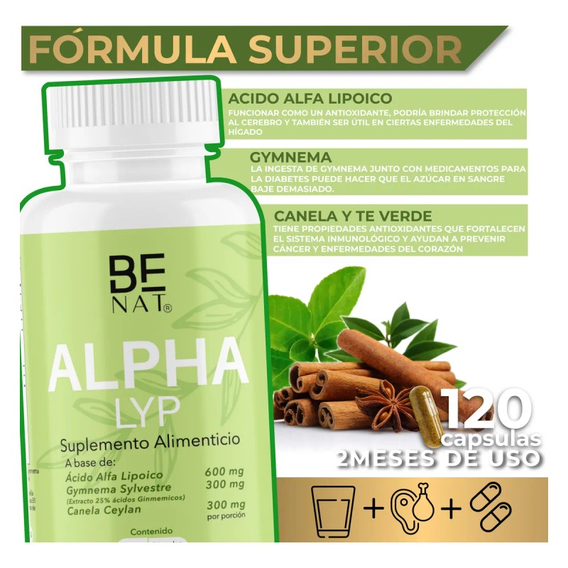 Acido Alfa Lipoico 100% Puro + Gymnema Benat 600mg 120