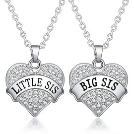 BESPMOSP 2PCs Big Sis Lil Sis Crystal Heart Pendant Necklace Set Gift for Sister Women