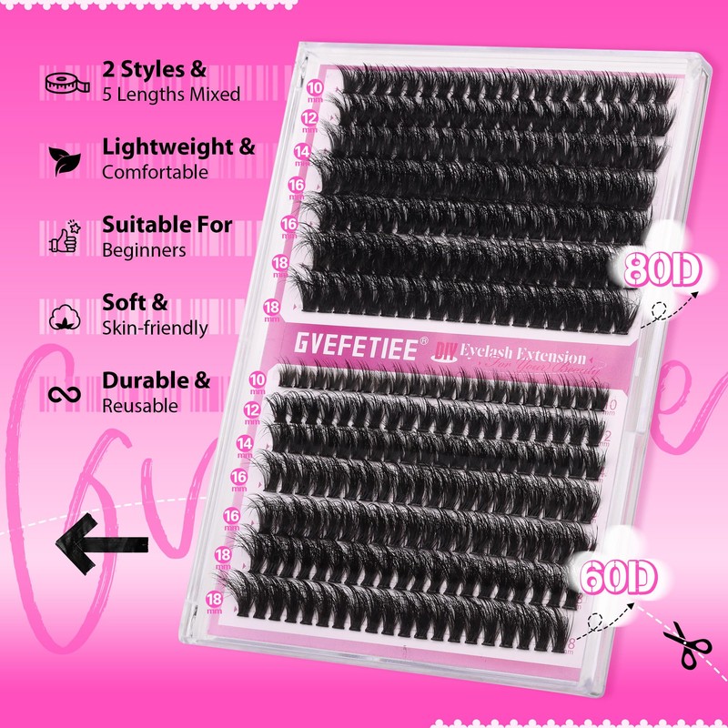 Lash Extension Kit Fluffy Lash Clusters 60D+80D Wispy Eyelash Clusters