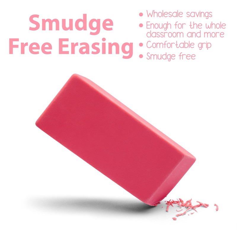 Erasers Bulk, 100 Pink Erasers for School, School Supplies for