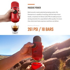 Wacaco Nanopresso Portable Espresso Maker, Upgrade Version of Minipresso, 18 Bar Pressure, Red Patrol Edition, Extra Small Travel Coffee Maker, Manually Operated, Perfect for Camping, Travel Thanksgiving Christmas Coffee present