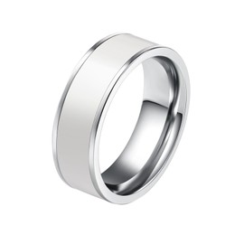 Homxi Men's Rings Gothic Rings Round with Enamel 7 mm Men's Rings Stainless Steel White, Stainless Steel