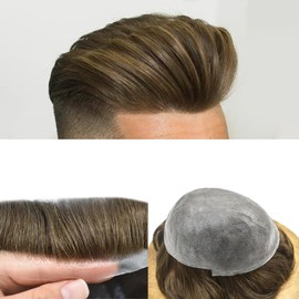 SINGA HAIR Super Thin Skin Mens Toupee 0.03mm Ultra Thin Skin Hair System For Men Human Hair Black Brown Blonde Gray V-looped Hairpiece Wig (8''x10'' 100% Light Density, 6# Light Brown)