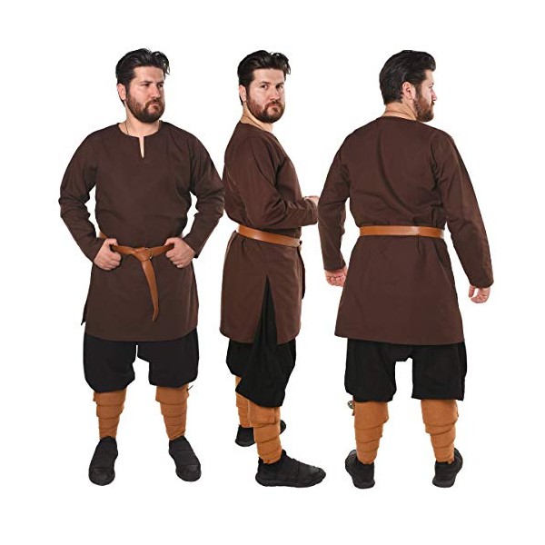 Odin Medieval Viking LARP Pirate Cotton Mens Shirt Tunic-Made in Turkey Brown-S