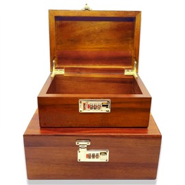 WELITTCON 2pcs Wooden Box Decorative Acacia Wooden Storage Box with Combination Lock with Hinged Lid Keepsake Chest Stash Box Decorative Lockable Chest for Keepsakes, Memory Boxes Wood Gift Box