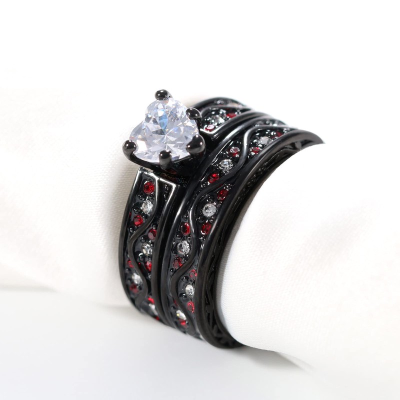 ringcolor Couple Rings Black and Red His and Her Rings