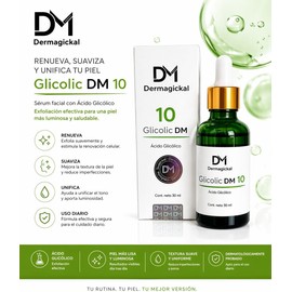 Glicolic DM 10, Sérum Facial con Ácido Glicólico al 10%, Exfoliante Químico, Renovación Celular, 50 ml