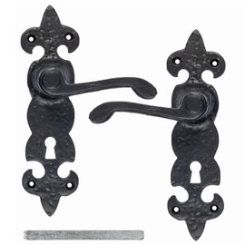 Black Cast Iron Fleur De Lys Door Antique Handles Bathroom Lever Latch Lock Pair