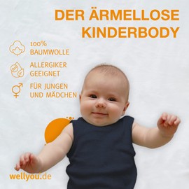 wellyou Baby Bodysuit Sleeveless Made of 100% Super Soft Cotton - Set of 2 Children's Sleeveless Bodysuit for Girls and Boys - Baby Bodysuit Short Sleeve - Baby Bodysuit Made in EU - Short Sleeve