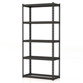Giantex 5-Tier Storage Shelves, 35.5" x 15.5" x 72" Height Adjustable Metal Storage Utility Rack Shelf with Anti-Tipping Device, Heavy Duty Garage Shelving for Warehouse, Basement, Kitchen, Black