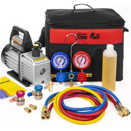 XtremepowerUS HVAC Air Vacuum Pump 3CFM 1/4HP (R134a R12 R22 R410a) A/C Refrigeration AC Manifold Gauge R134 Can-Tap Included Carrying Tote