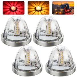 4PCS Dual Color Watermelon Lights, 30 Ultra-Bright LEDs with Steady & Rotating Strobe Modes. Cab Roof Clearance Side Marker Warning Lights for Truck, Trailer, Semi, RV, Off-Road Vehicle (Amber/Red)