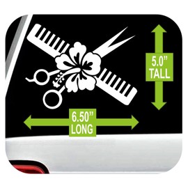Hair Stylist Salon Scissors Comb Hibiscus Decal Sticker for Car Window