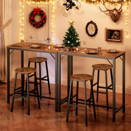 HOOBRO Bar Table with Charging Station, Rectangular Pub Table, High Top Coffee Table, Counter Bar Height Table, Narrow Long Dining Table, 35.4" L x 15.7" W x 35.6" H, Rustic Brown and Black BF90UBT01