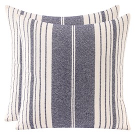 Tosleo Navy Blue Stripe Pillow Covers 18x18 inch Pack of 2 Boho Throw Pillow Covers Couch Decorative Pillow Cases Woven Textured Linen Neutral Boho Cushion Cover Farmhouse Decor