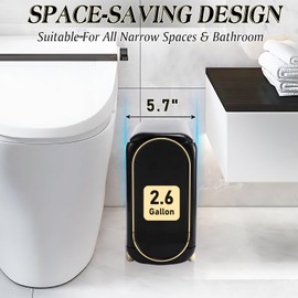 XLHOMO Small Bathroom Trash Can with Lid, 10 Liter / 2.6 Gallon Slim Garbage Can with Pop-Up Lid, Small Trash Bin Waste Basket with Shower Curtain Set and Extra Soft and Absorbent Rugs for Home Decor