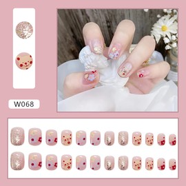 Press on Nails Short Square Length Full Cover Reusable False Nails Kits, Glue on Nails with Animal Floral Designs Artificial Glossy Fingernails Acrylic Fake Nails for Women Stick on Nails Coffin Shape