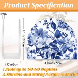 SUPERDANT Blue Flowers Napkin Holder for Tables Acrylic Tissue Holder Tissue Dispenser for Kitchen Acrylic Serviette Holder Serviette Dispenser for Dining Room Farmer Modern Decor