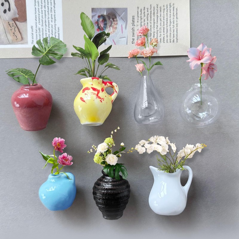 COWANIEE 7 Pcs Mini Fridge Magnet Vases, Cute Plant 3D