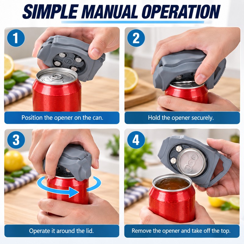 Portable Can Opener for Easy Lid Removal – Manual Four-Wheel