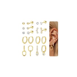 LOLIAS Hypoallergenic Flat Back Earrings for Women Girls Surgical Steel Earrings for Sensitive Ears-Stainlees Steel Flatback Stud Hoop Cartilage Earring Stacks Gold