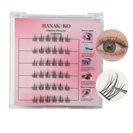 Hanakoko Self Adhesive Lash Clusters Press-on Lashes No Glue Lash Extension DIY Lash Reusable Glue-free Magnets-free Easy Removal 10-13mm Lashes Kit No Glue Lash (Sunflower)