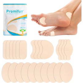 Promifun - Tiras de moleskin con almohadillas para orejas adhesivas para prevención de ampollas, calcomanías para la piel del topo, para pies, talón, zapatos, acolchado, 24 hojas de 4 formas, color