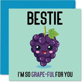 Birthday Cards for Beast - Grape-Ful - Funny Happy Birthday Card for Best Friend From Friends, Best Friend, Birthday Gifts, 145mm x 145mm, Joke Greeting Cards for Women and Men