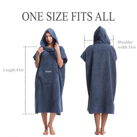 Hiturbo Changing Towel Robe, Absorbent Hooded Surf Poncho Quick-Dry Blanket Towels with Front Pocket for Swiming Surfing Aquatics One Size Unisex (Navy)
