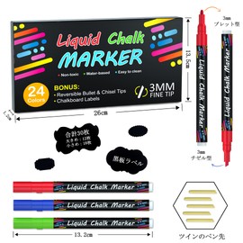 Shuttle Art チョークマーカー ブラックボード用 液体チョークペン 24色セット ペン先付き 粘着ラベル付き カラーブラックボードペン 水で消せる ダストレス LED看板/黒板/ガラス/鏡 学校 お店 オフィス