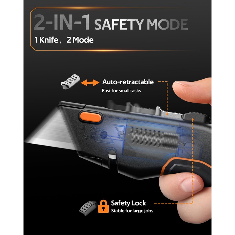VOTREK® 2-Pack Box Cutter Utility Knife, [2-in-1] Retractable Box Cutter,
