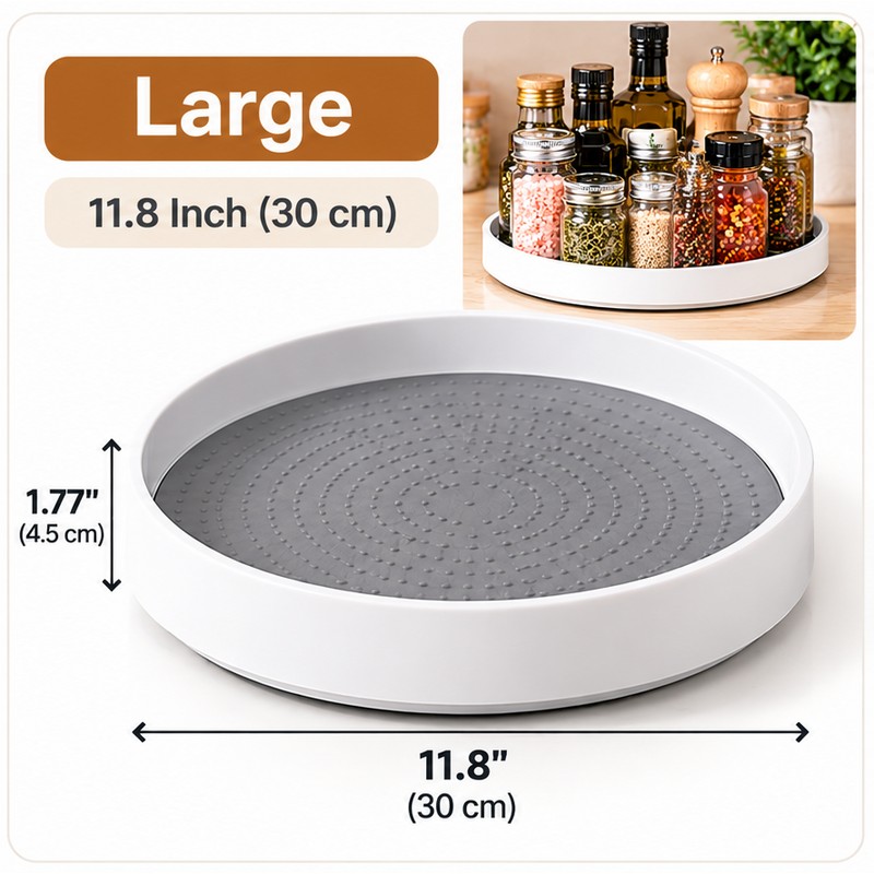 Lazy Susan Organizer, 360° Rotating Non-Slip Turntable with Raised Edge,