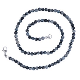 Taddart Minerals - Black Natural Gemstone Snowflake Obsidian Necklace with 4 mm Balls and 45 cm Length - Handmade, Snowflakes Obsidian