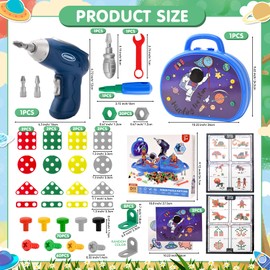 DAOUZL Montessori Toy Box with Drill, Magic Montessori Toy Box, Mosaic Puzzle Toy Drill Screw Tool Set, Montessori Toy from 3 Years (C)