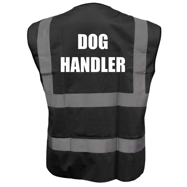 Dog Handler Printed Black Hi Vis Vest/Waistcoat, Security Officer, Security