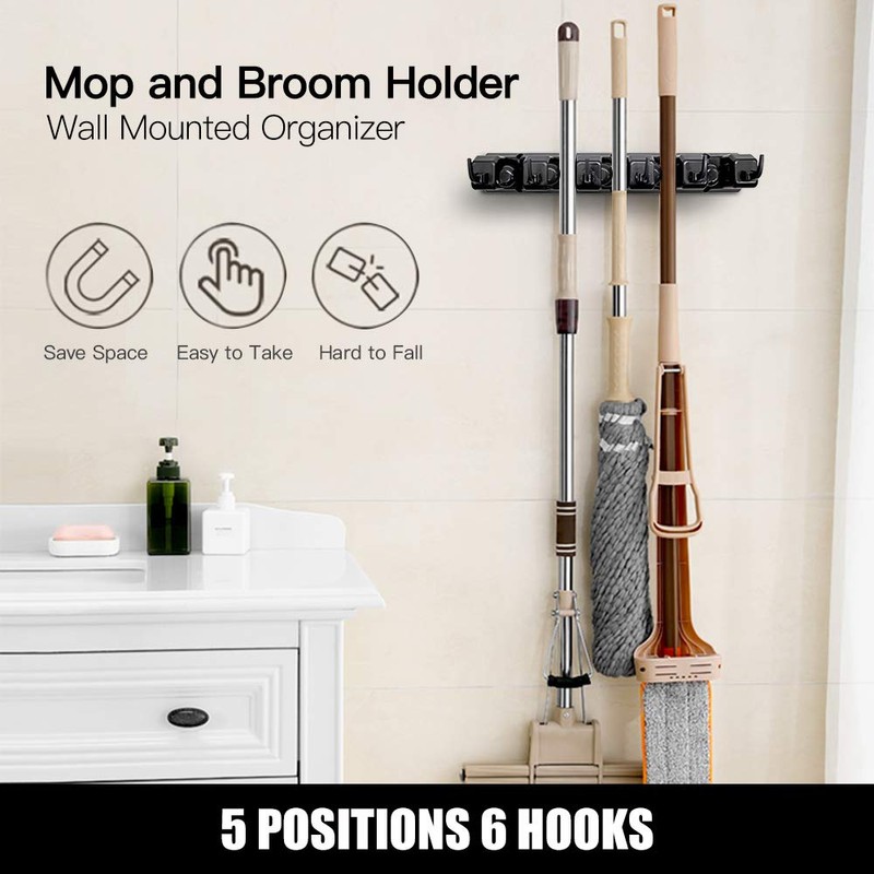 IMILLET Mop and Broom Holder, Wall Mounted Organizer-Mop and broom