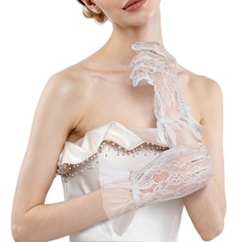 Telooco Tea Party Gloves for Women White Short Pearl Lace Gloves for Women Suitable for Women'S Glove for Weddings, Opera Tea Parties and Other Formal Occasions