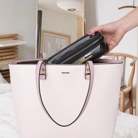 Pinkmik Travel Makeup Bag Set Portable Clear Cosmetic & Toiletry Case Women's Purse Organizer and Car Essentials with Zipper (X/Black, M+SLIM)