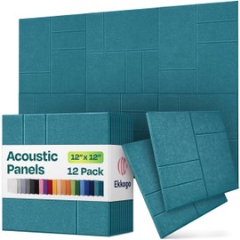 Ekkogo Acoustic Panels 12-Pack Soundproof Wall Panels 12"x12"x0.4" Decorative Sound Dampening for your Home, Office, Studio, Bedroom & More with Unique GridFrame Carving [Light Turquoise]