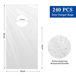 240 Pcs Door Hanger Bags 9 x 12 Inch Clear Plastic Poly Hanging Waterproof Perforated Newspaper Bags for Door Knob Flyers Newspapers Mail Magazine Notices Brochures (240, 6 x 12 Inch)