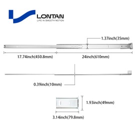 LONTAN 1 Pcs Center Mount Drawer Slides Bottom Mount for Cabinet and Dresser 24 Inch Heavy Duty Drawer Rails 17.74" Extension Glide Track